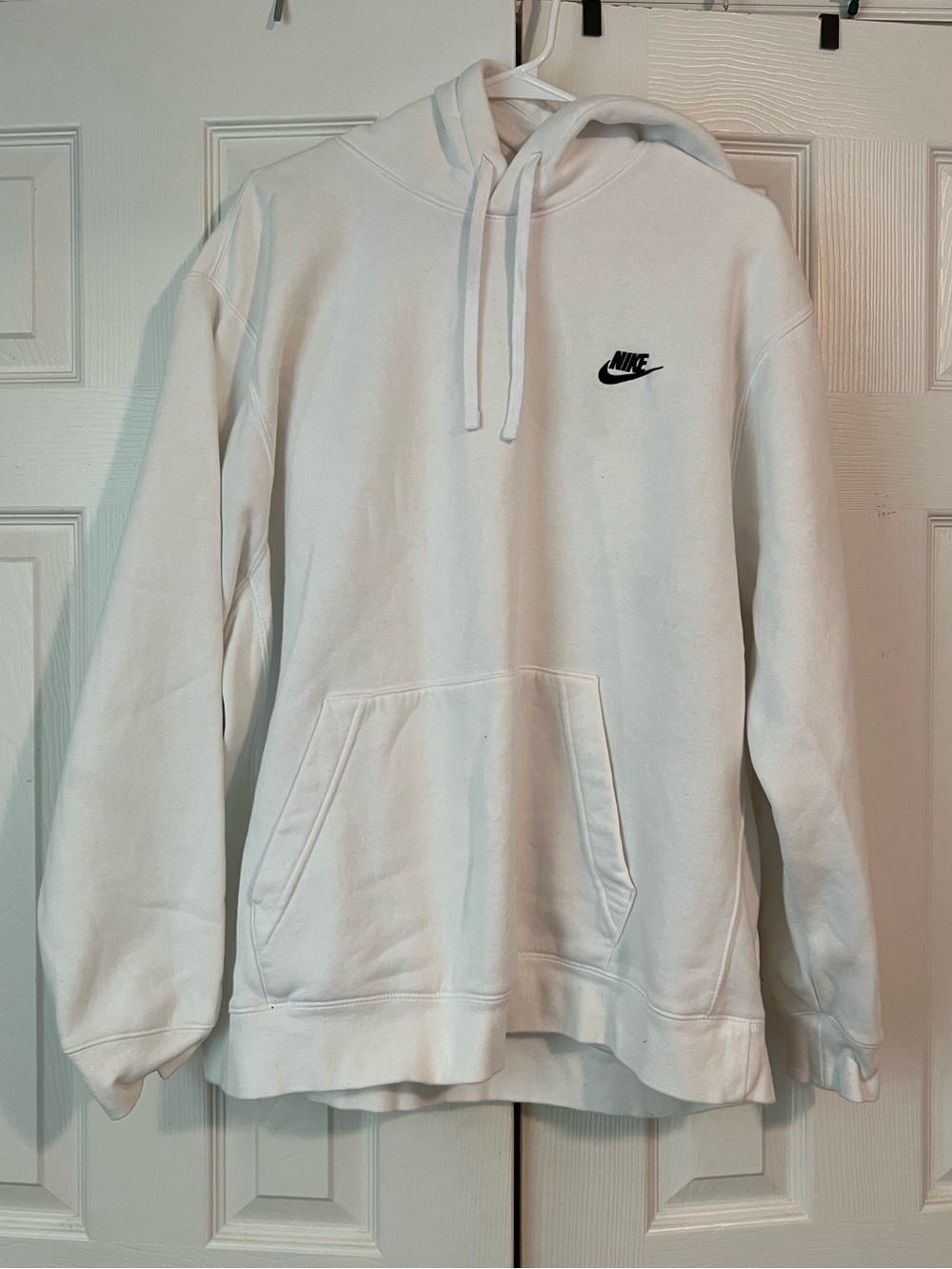 Nike White Hoodie with Black Swoosh Logo